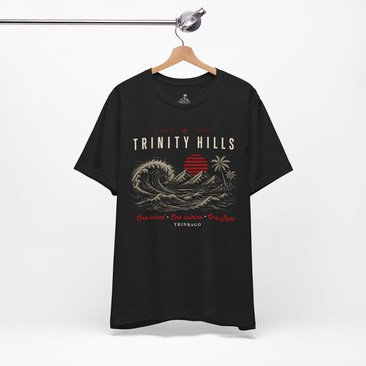 Trinity Hills Beach Tee — Retro Tropical Surf Graphic T-Shirt