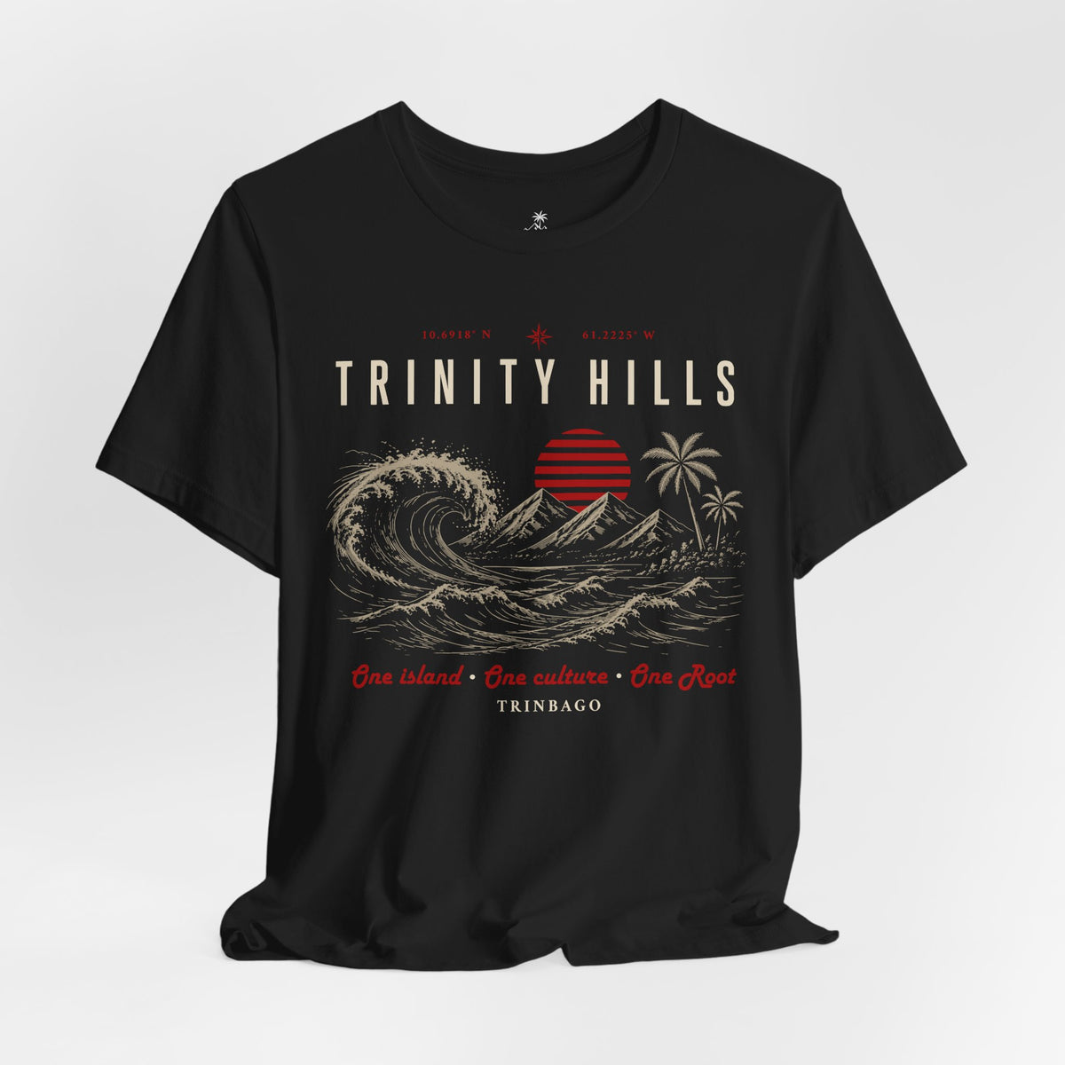 Trinity Hills Beach Tee — Retro Tropical Surf Graphic T-Shirt