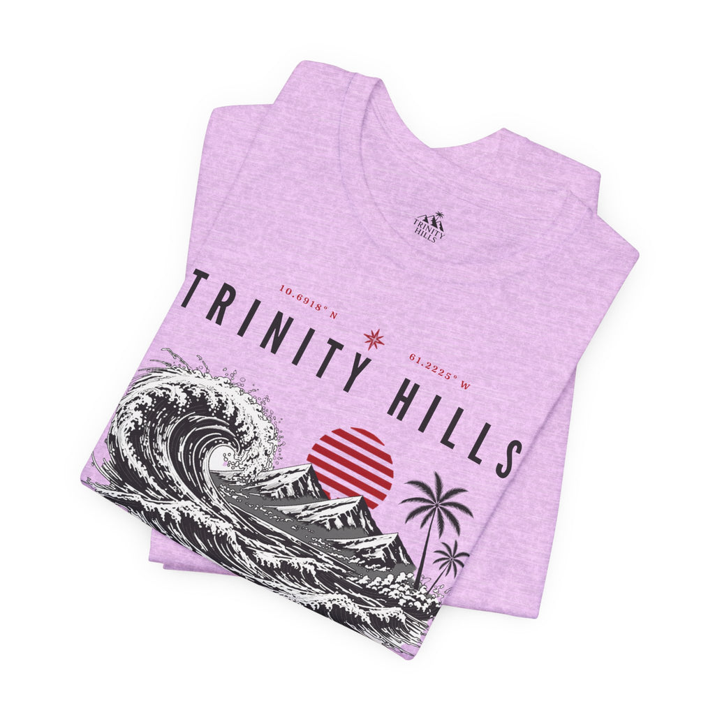 Trinity Hills Beach Tee — Retro Tropical Surf Graphic T-Shirt