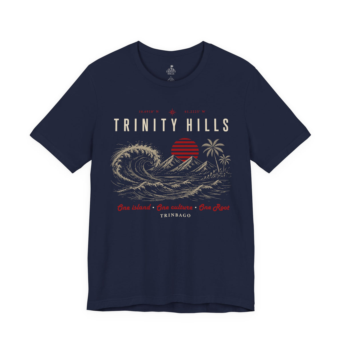 Trinity Hills Beach Tee — Retro Tropical Surf Graphic T-Shirt