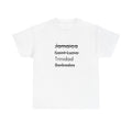 T‑Shirt — Struck‑Through Islands List: Jamaica, Saint Lucia, Trinidad, Barbados Tee