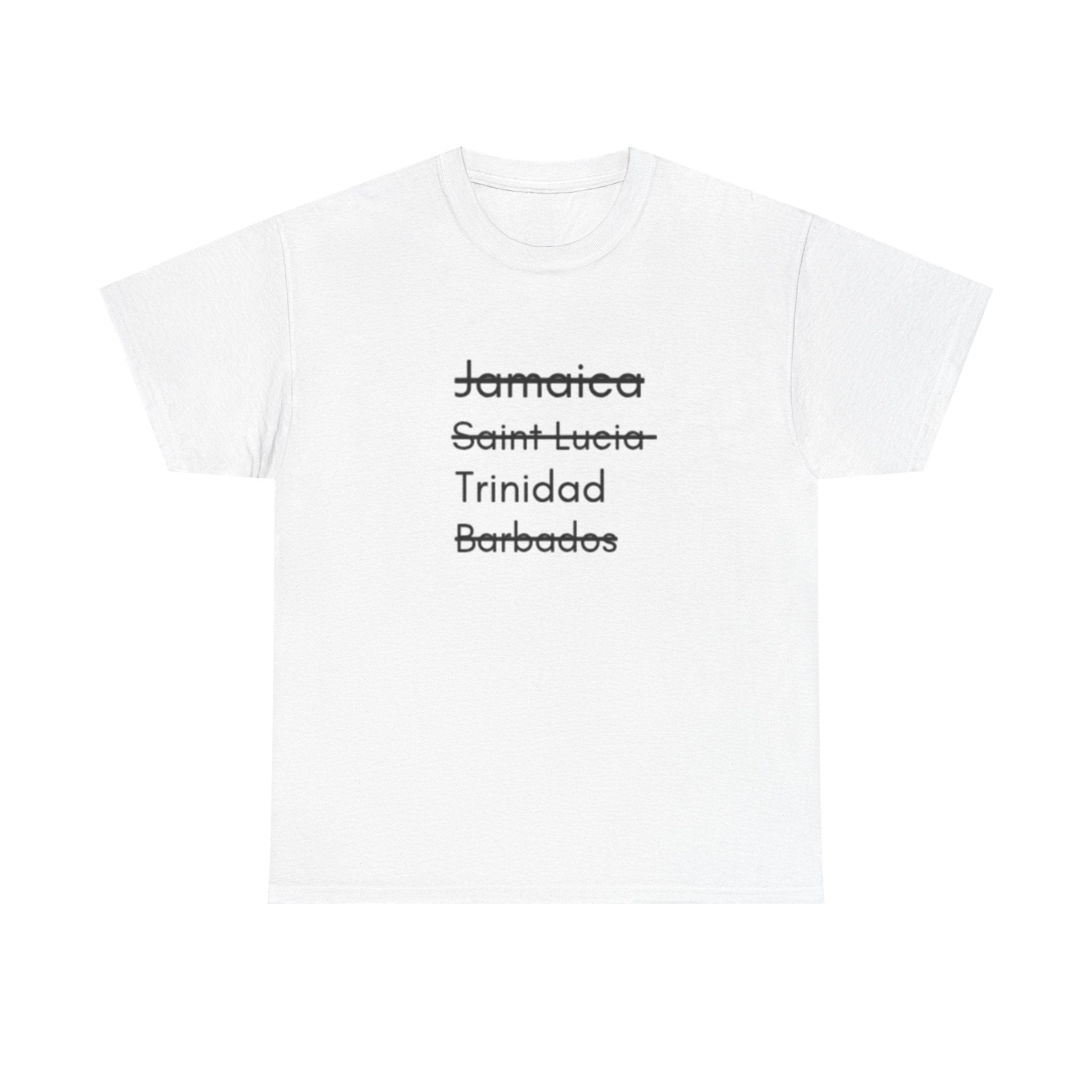 T‑Shirt — Struck‑Through Islands List: Jamaica, Saint Lucia, Trinidad, Barbados Tee