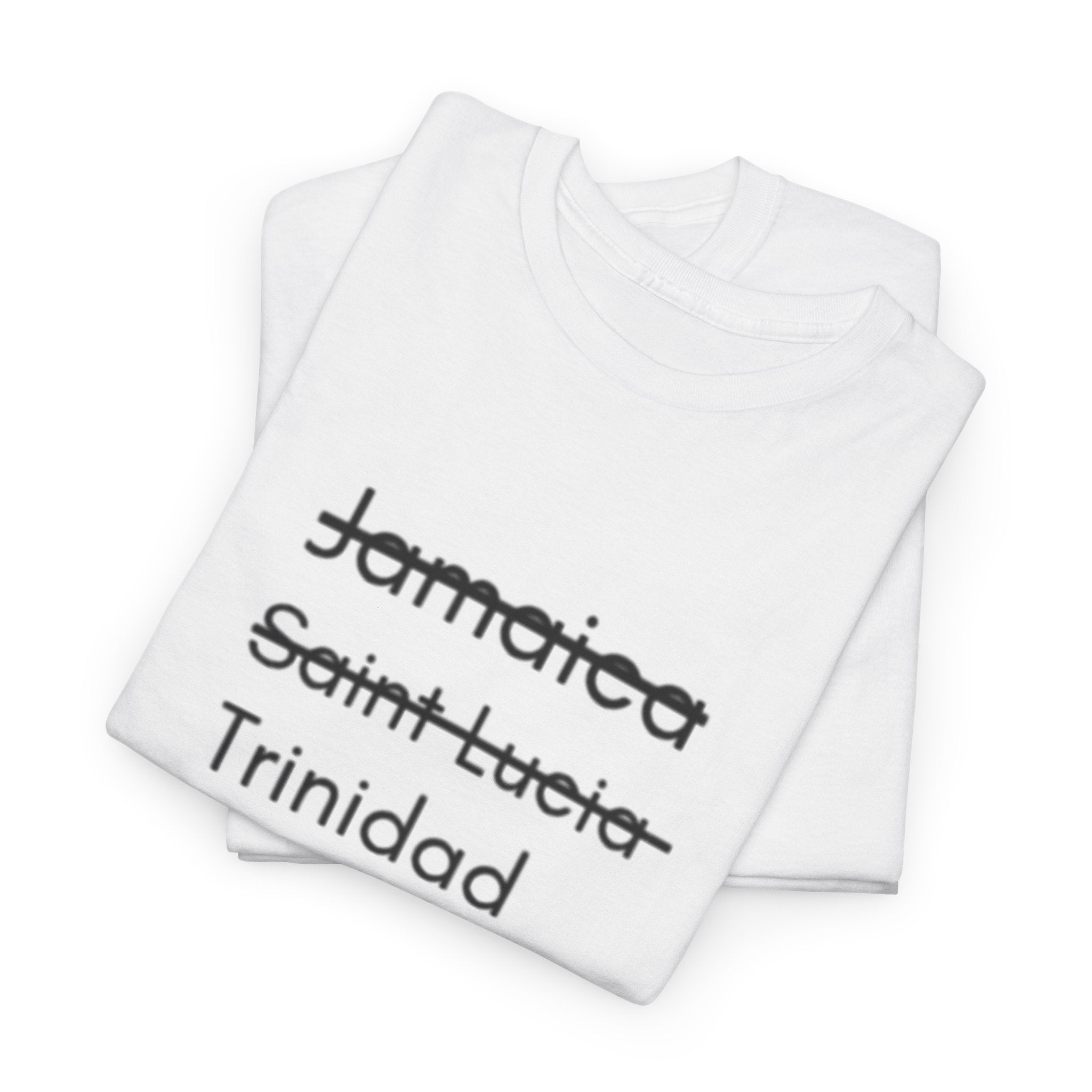 T‑Shirt — Struck‑Through Islands List: Jamaica, Saint Lucia, Trinidad, Barbados Tee