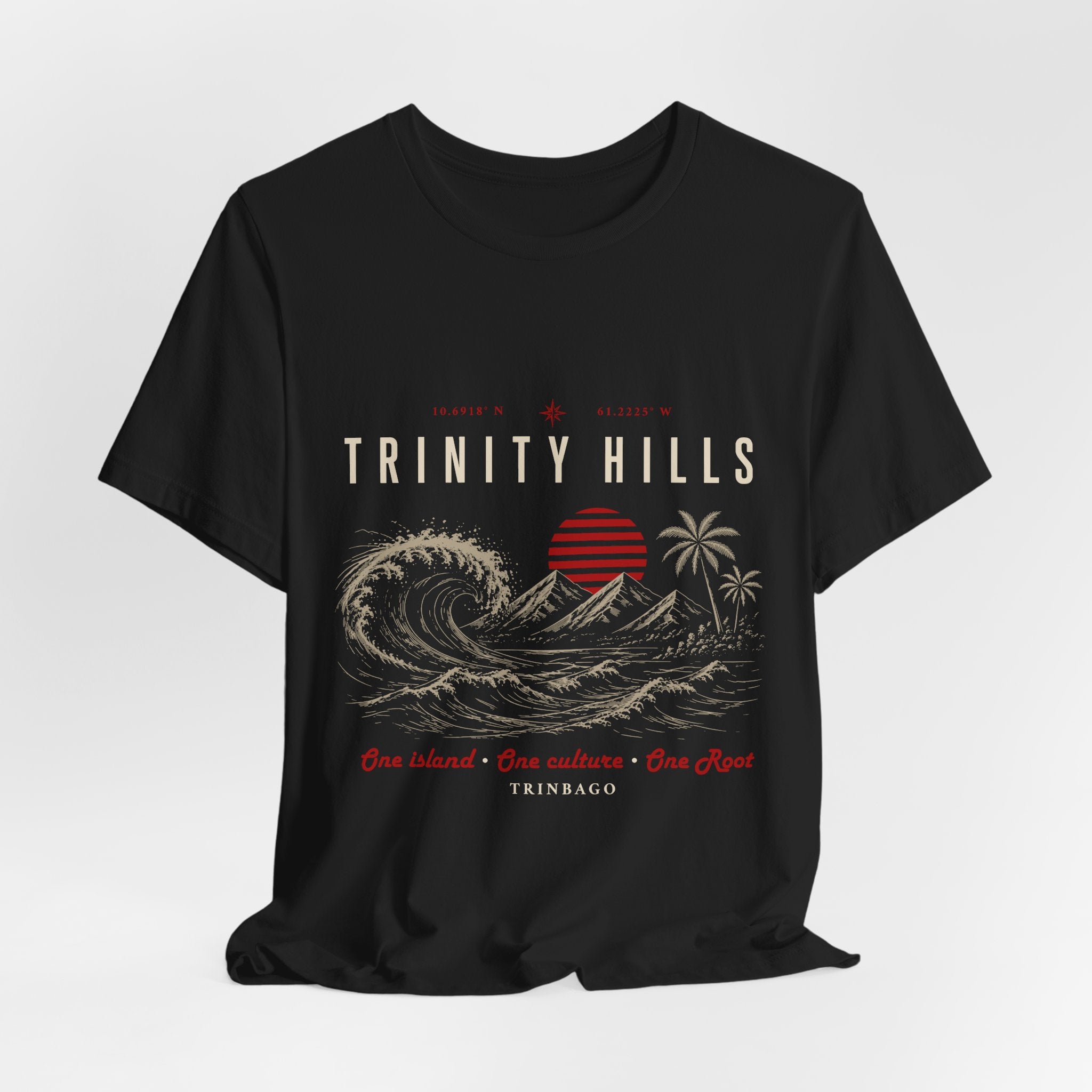 Trinity Hills Beach Tee — Retro Tropical Surf Graphic T-Shirt