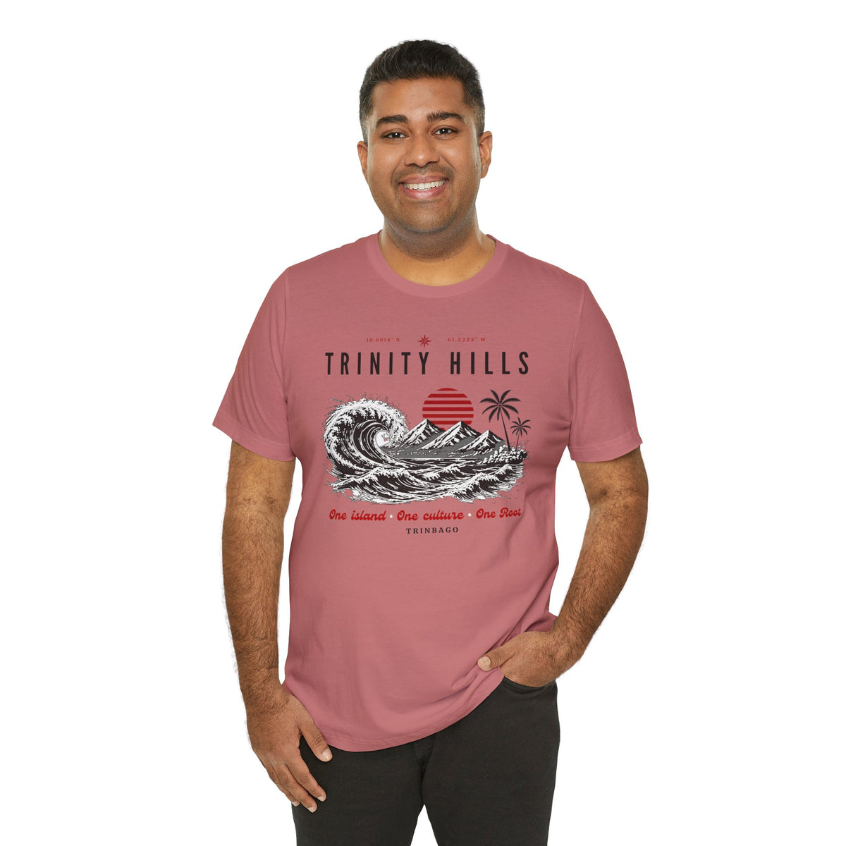 Trinity Hills Beach Tee — Retro Tropical Surf Graphic T-Shirt