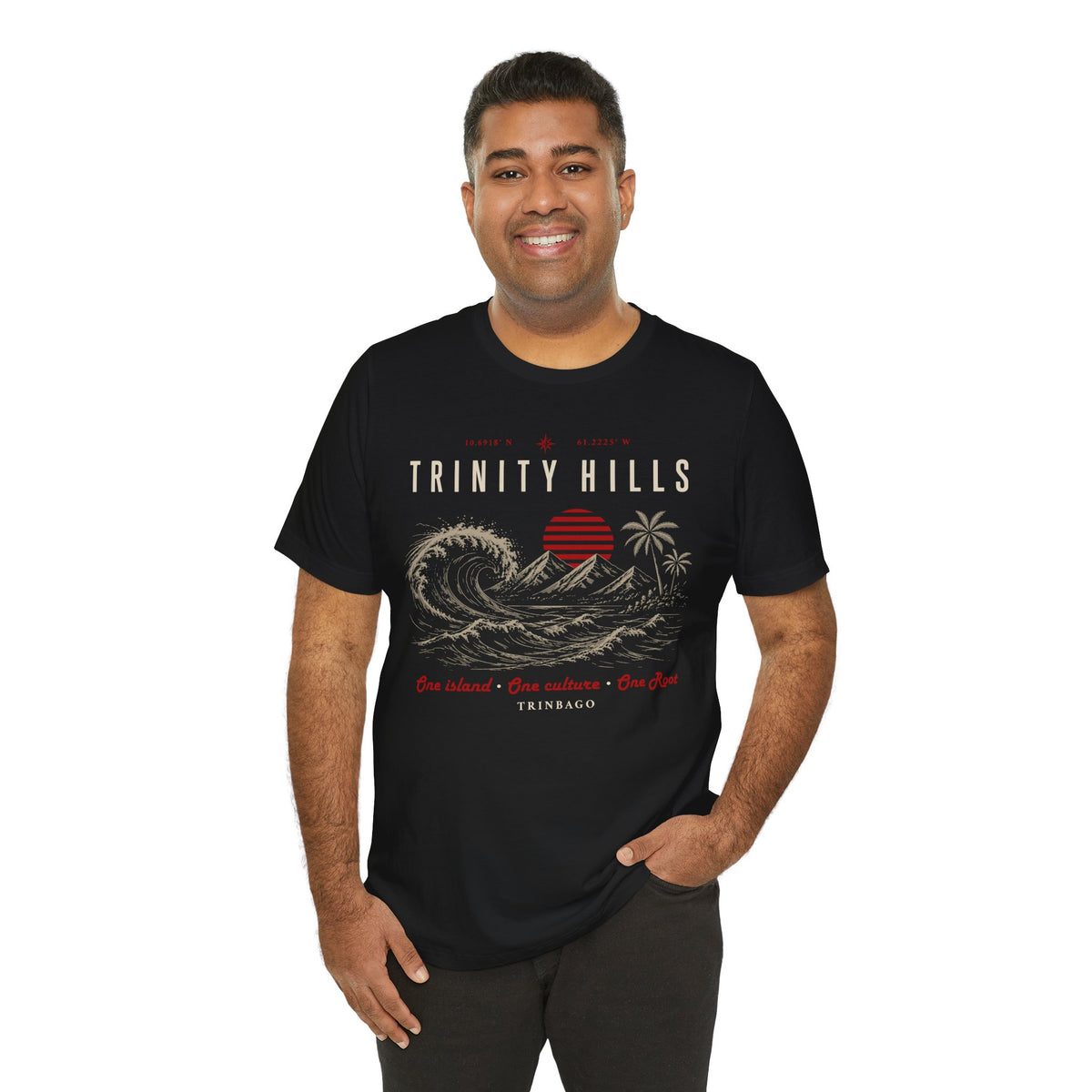 Trinity Hills Beach Tee — Retro Tropical Surf Graphic T-Shirt