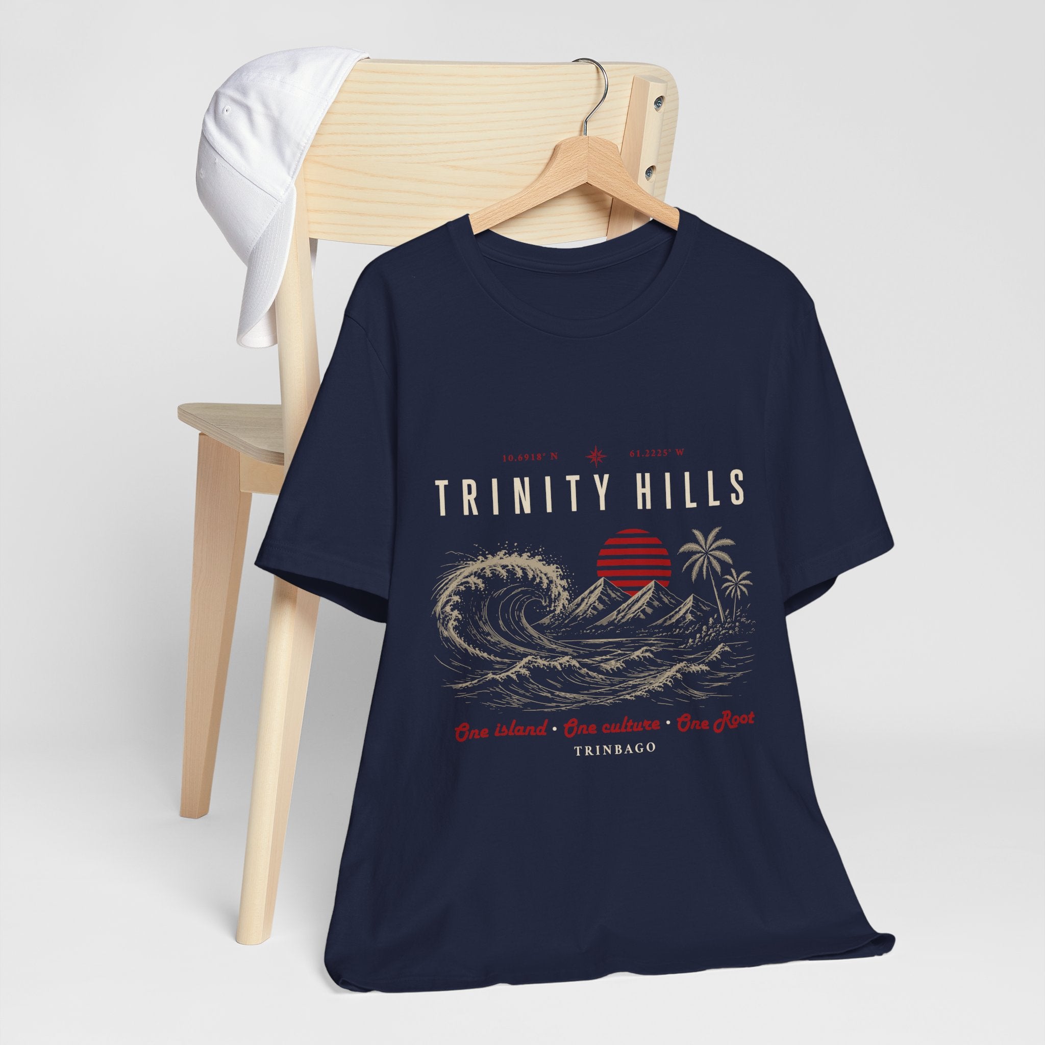 Trinity Hills Beach Tee — Retro Tropical Surf Graphic T-Shirt
