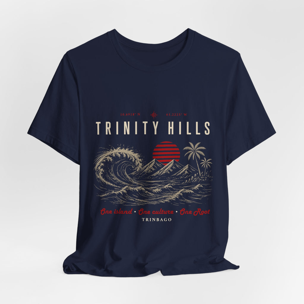 Trinity Hills Beach Tee — Retro Tropical Surf Graphic T-Shirt