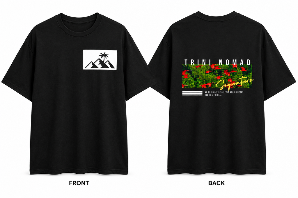 T-Shirt — 'Trini Nomad' Tropical Graphic Tee (Palm & Island Vibes)