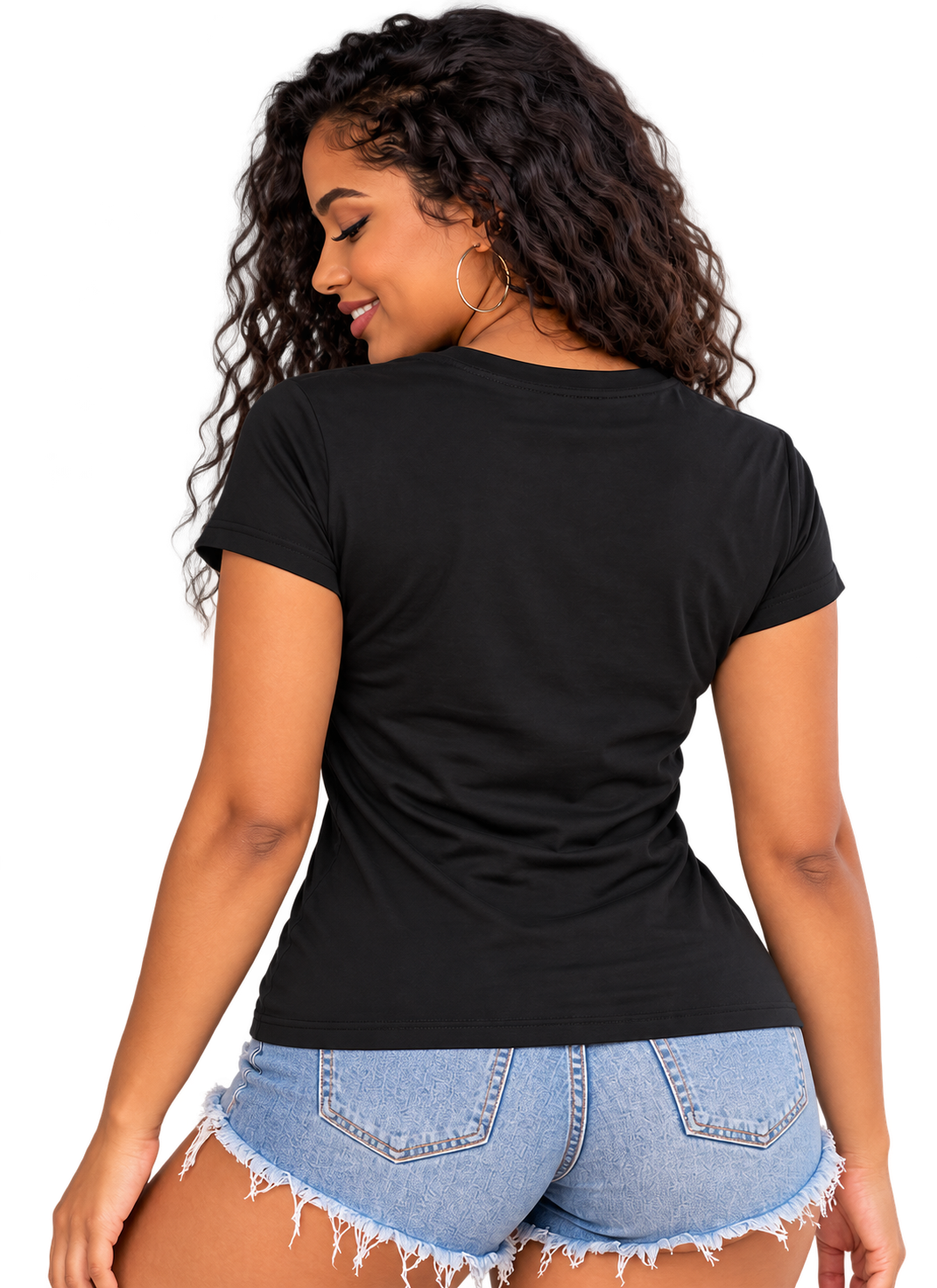 Trini Girl T-shirt female model back view